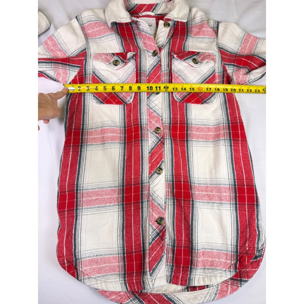 Aerie Oversized Plaid Long Shacket Cotton Lumberjack Shirt Jacket Red White Sz S - Picture 4 of 8
